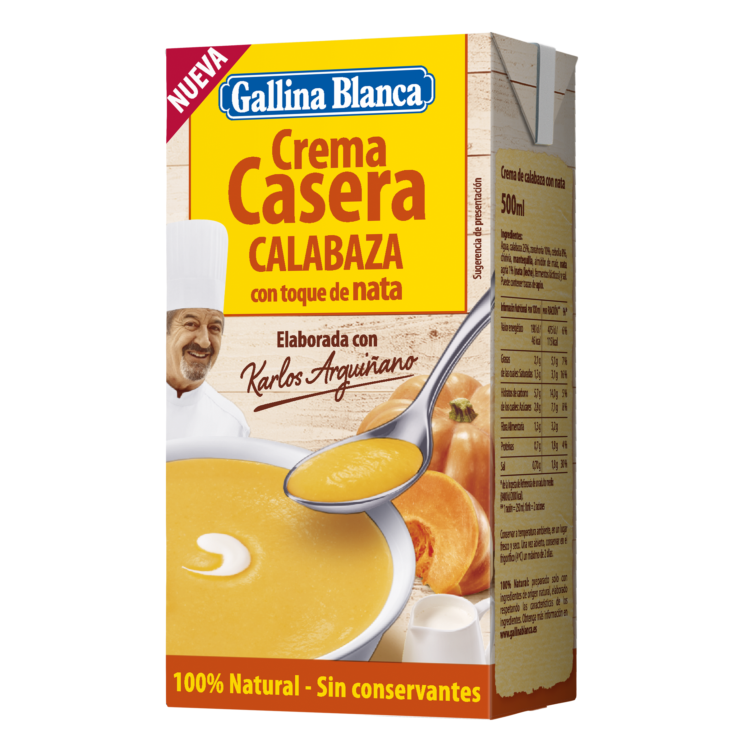 Crema Casera de Calabaza con toque de Nata 100% Natural Gallina Blanca